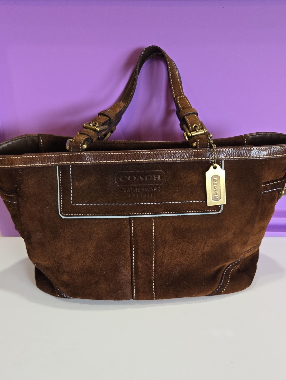 Coach Hampton Gallery Brown Suede Tote (Style 8B03)